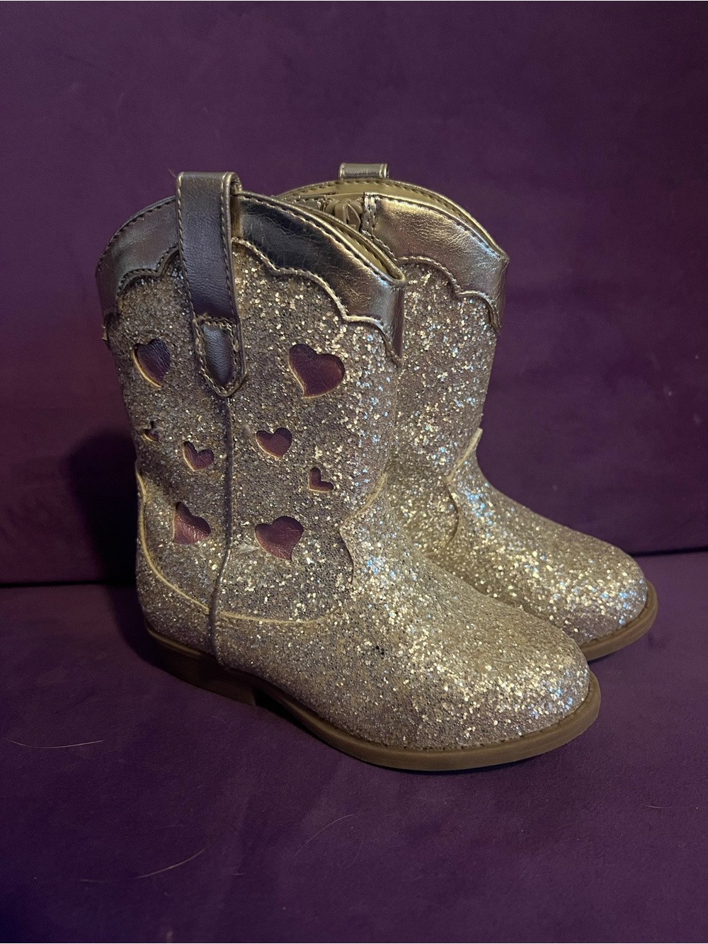 Cat & Jack Girls Glitter Heart Cowboy Boots — Gold